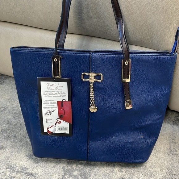 NWT Porto Vino Wine Purse Tote Bag with Spout Blue - Picture 4 of 16